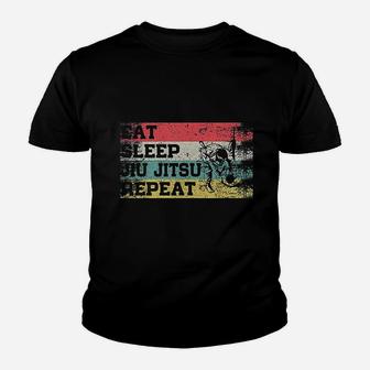 Vintage Retro Eat Sleep Jiu Jitsu Repeat Funny Martial Art Kid T-Shirt - Seseable