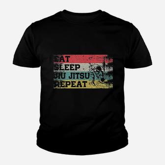Vintage Retro Eat Sleep Jiu Jitsu Repeat Funny Martial Art Kid T-Shirt | Seseable UK