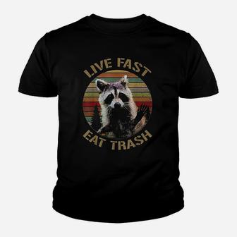 Vintage Retro Live Fast Eat Trash Racoon Kid T-Shirt - Seseable