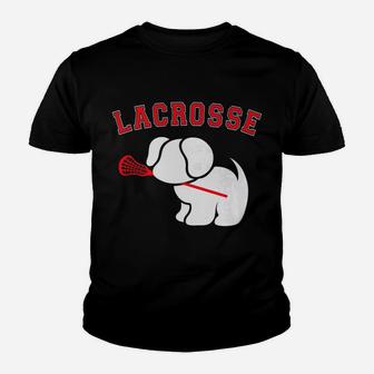 Waffles The Dog Lacrosse Girls Boy Puppy Stick Mouth Kid T-Shirt - Seseable
