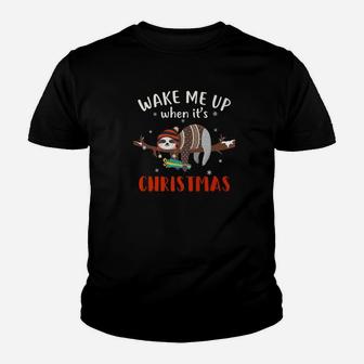 Wake Me Up When Its Christmas Funny Sloth Christmas Kid T-Shirt - Seseable