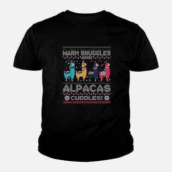 Warm Snuggles And Alpacas Cuddles Christmas Ugly Kid T-Shirt - Seseable