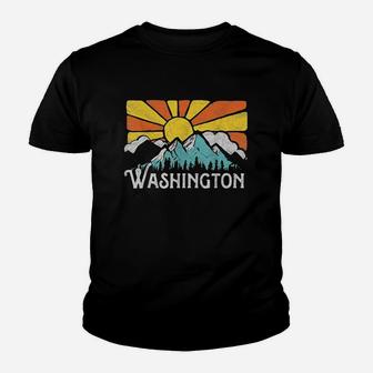 Washington Retro Mountains And Sun Vintage Graphic Kid T-Shirt - Seseable