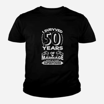 Wedding Anniversary I Survived 50 Years Of Marriage Kid T-Shirt - Seseable
