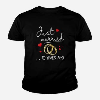 Wedding Rings Hearts Just Married 10 Years Ago Happy Kid T-Shirt - Seseable