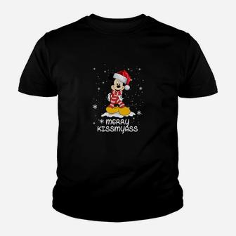 Weihnachtsmann Merry Kissmyass Lustiges Schwarzes Kinder Tshirt für Weihnachten - Seseable