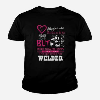 Welder Wife Girlfriend Gift This Girl Loves Her Welder Kid T-Shirt - Seseable