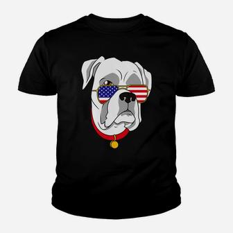 White Boxer Dog Patriotic 4th Of July Women Men Kid T-Shirt - Seseable