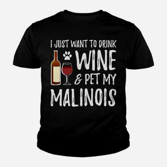 Wine And Malinois For Malinois Dog Mom Kid T-Shirt - Seseable