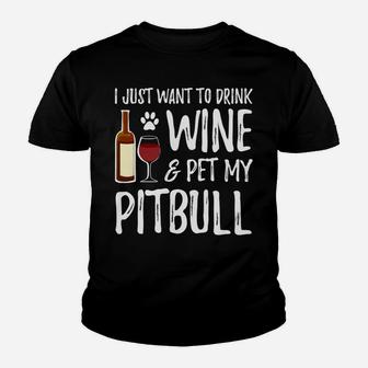 Wine And Pitbull For Pitbull Dog Mom Kid T-Shirt - Seseable