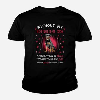 Without My Rottweiler Dog My Heart Would Be Empty Dog Lovers Saying Kid T-Shirt - Seseable