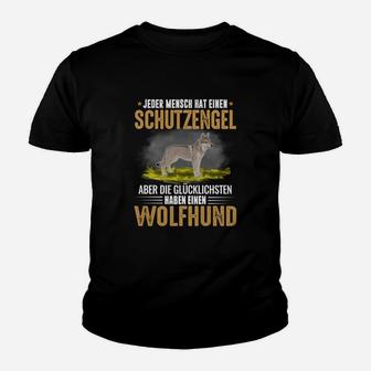 Wolfhund Schutzengel Schwarzes Kinder Tshirt, Spruch für Hundeliebhaber - Seseable