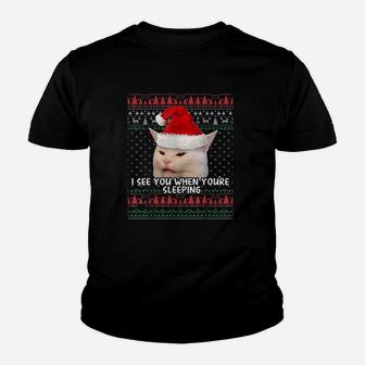 Woman Yelling At A Cat Ugly Christmas Kid T-Shirt - Seseable