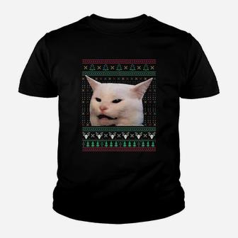 Woman Yelling At A Cat Ugly Xmas Sweaters Funny Meme Dress Kid T-Shirt - Seseable