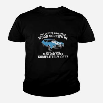 Wood Screws Doors Off Funny Retro Classic Party Old School 80s 90s Movie Youth T-shirt - Seseable