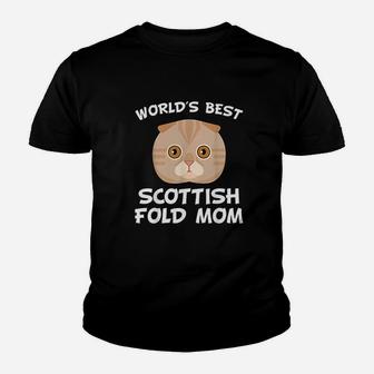 Worlds Best Scottish Fold Mom Cat Owner Kid T-Shirt - Seseable