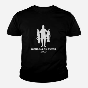 Worlds Okayest Dad Holding Upside Down Kids Youth T-shirt - Seseable