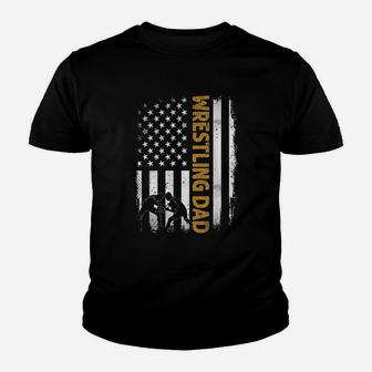 Wrestling Dad American Flag 4th Of July Fathers Day Kid T-Shirt