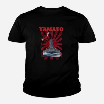 Yamato Kriegsschiff Kinder Tshirt mit Historischem Marine Emblem, Schwarz - Seseable