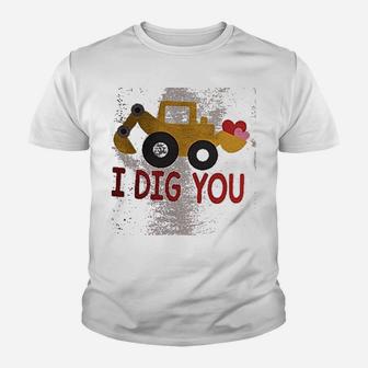 7 Ate 9 Apparel Kids I Dig You Construction Truck Day Red Raglan Kid T-Shirt - Seseable
