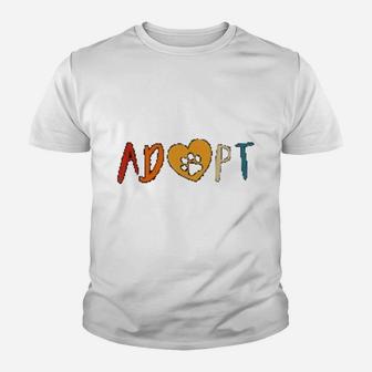 Adopt Paws Print Cute Dog Cat Pet Shelter Rescue Kid T-Shirt - Seseable