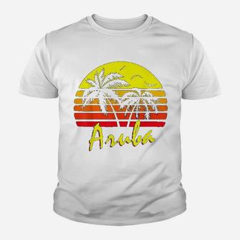 Aruba 80s Tropical Summer Beach Palm Tree Sunset Kid T-Shirt - Seseable