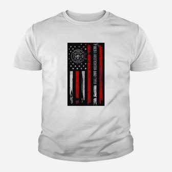 Best Firefighter Dad Ever American Flag For Fathers Day Kid T-Shirt