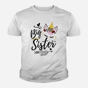 Big Sister Finally 2021 Soon To Be Big Sister Cute Unicorn Kid T-Shirt - Seseable