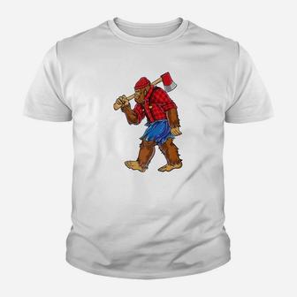 Bigfoot Lumberjack Sasquatch Carpenter Men Dad Boys Kid T-Shirt - Seseable