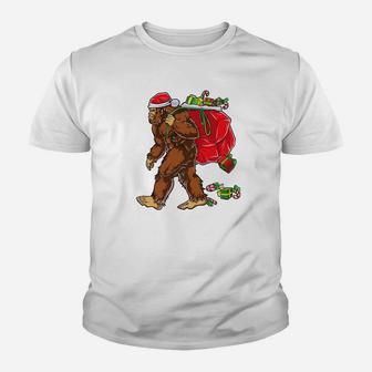 Bigfoot Santa Hat Carrying Christmas Bag Sasquatch Kid T-Shirt - Seseable