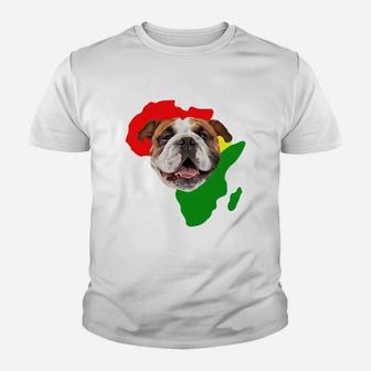 Black History Month African Map Bulldog Gift For Pet Lovers Proud Black Kid T-Shirt - Seseable
