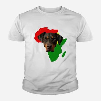 Black History Month African Map Doberman Gift For Pet Lovers Proud Black Kid T-Shirt - Seseable