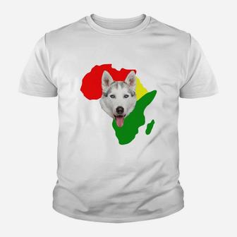 Black History Month African Map Husky Gift For Pet Lovers Proud Black Kid T-Shirt - Seseable