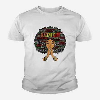 Blacknificent Words Art Afro Natural Hair Black Queen Gift Kid T-Shirt - Seseable