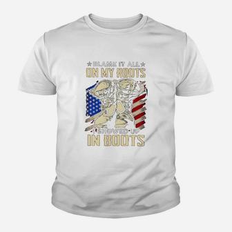 Blame It All On My Roots I Showed Up In Boots Kid T-Shirt - Seseable