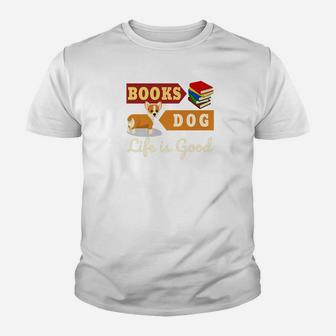 Book And Dog For Reader Book Lover Dog Lover Kid T-Shirt - Seseable