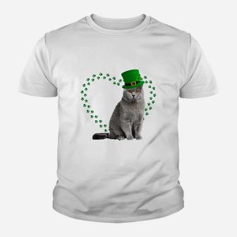 British Shorthair Heart Paw Leprechaun Hat Irish St Patricks Day Gift For Cat Lovers Kid T-Shirt - Seseable