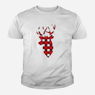 Buffalo Plaid Christmas Deer Cute Christmas Kid T-Shirt - Seseable