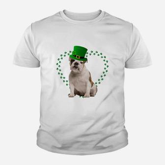 Bulldog Heart Paw Leprechaun Hat Irish St Patricks Day Gift For Dog Lovers Kid T-Shirt - Seseable