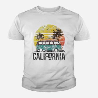 California Retro Surf Vintage Van Surfer Surfing Distressed Kid T-Shirt - Seseable