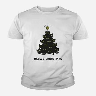 Cat Lover Tees: Merry Meowy Christmas Tree Kid T-Shirt - Seseable