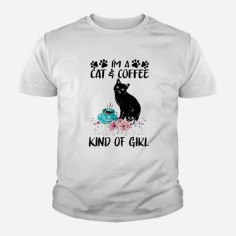 Cats Lover Cat And Coffe Kind Of Girl Kid T-Shirt - Seseable