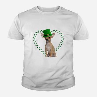 Chihuahua Heart Paw Leprechaun Hat Irish St Patricks Day Gift For Dog Lovers Kid T-Shirt - Seseable