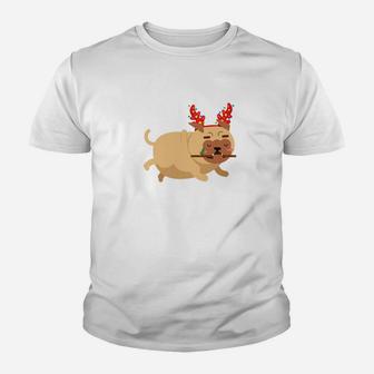 Christmas Funny Bulldogs Antlers Xmas Christmas Tee Kid T-Shirt - Seseable
