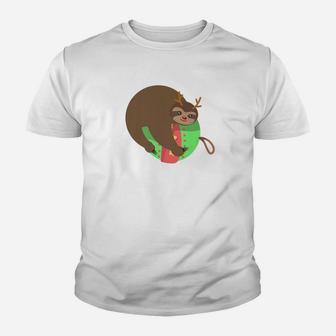 Christmas Sloth Reindeer Antler Christmas Ornament Kid T-Shirt - Seseable
