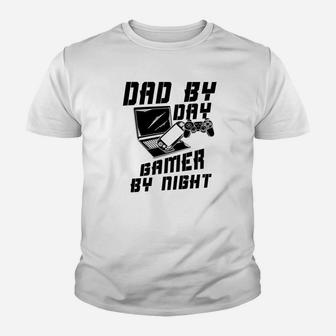 Dad By Day Gamer By Nigh Game Fathers Day Funny Gift Kid T-Shirt - Seseable