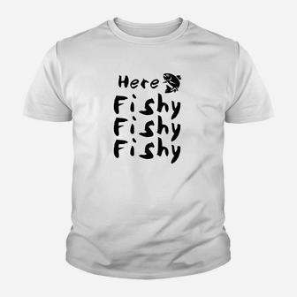 Dad Fishing Shirt Here Fishy Fisherman Love Fishing Premium Kid T-Shirt - Seseable