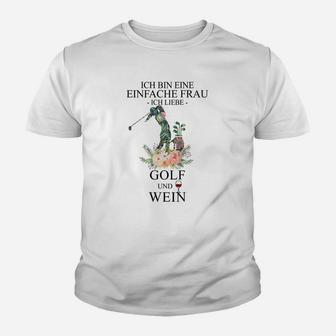 Damen Kinder Tshirt Einfache Frau Golf und Wein, Weißes Freizeitshirt - Seseable