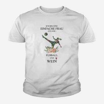 Damen Kinder Tshirt Fußball & Wein, Einfache Frau Design, Lustiges Motiv - Seseable