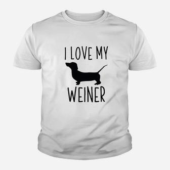 Dog Gifts For Men I Love My Weiner Funny Dachshund Kid T-Shirt - Seseable